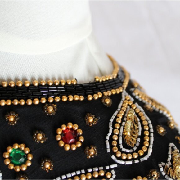 Night Vogue SZ Med 100% Silk Beaded & Sequin Black Evening Dress - Picture 16 of 16